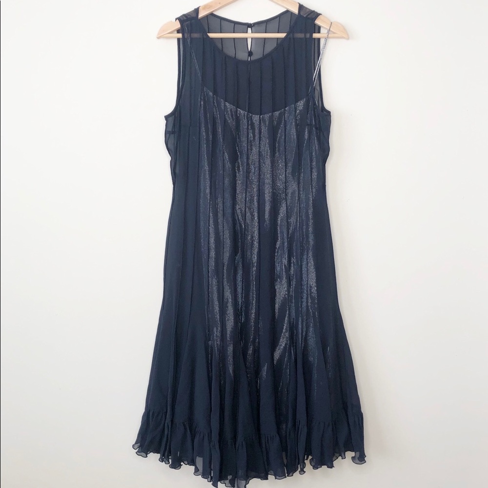 Rickie Freeman Teri Jon Silk Navy Silver Sleeveless Dress Formal 8